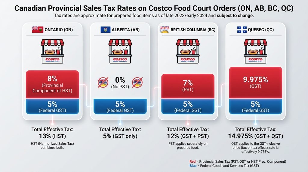 Provincial tax calculation chart for Canadian restaurant and food court orders