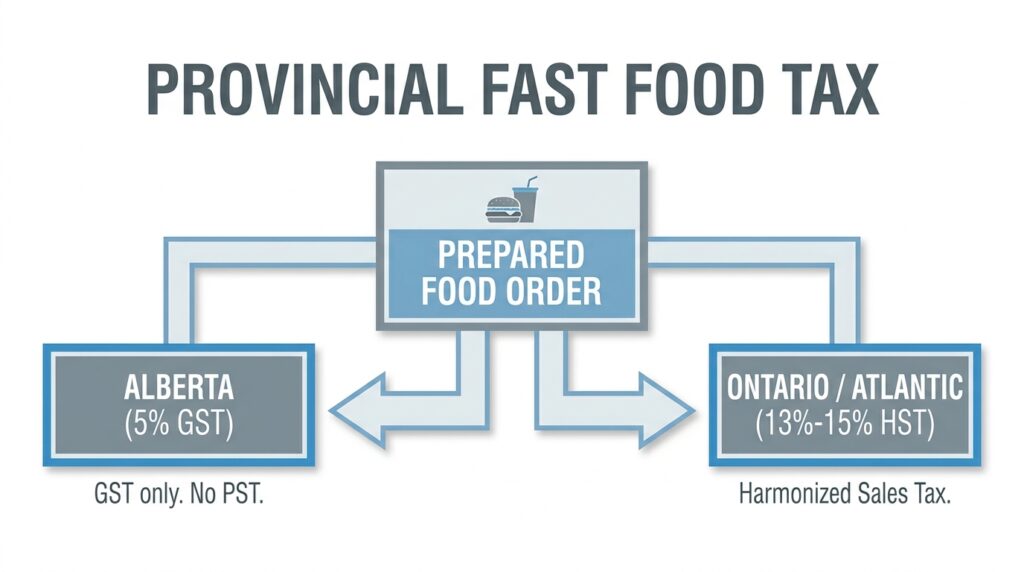 owchart illustrating how provincial sales tax is applied to fast food orders across different Canadian provinces